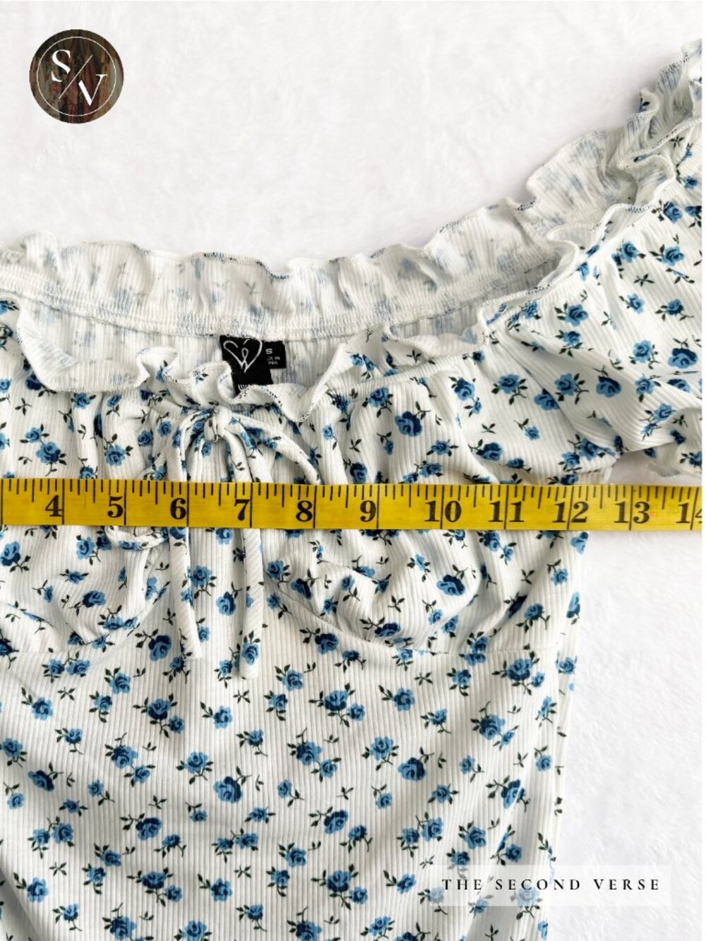 NWT Windsor Cottagecore White Blue Floral Puff Sleeve Bodysuit Size Small Spring - Picture 6 of 9